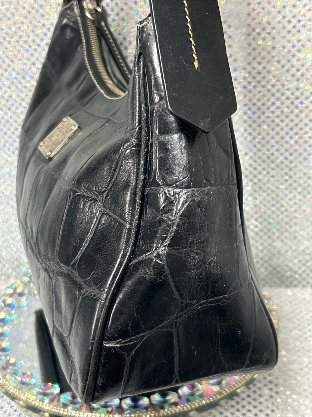 Dooney & Bourke Black Croc-Embossed Leather Shoulder Bag Approx. 15 x 7 x 5 - Picture 4 of 17